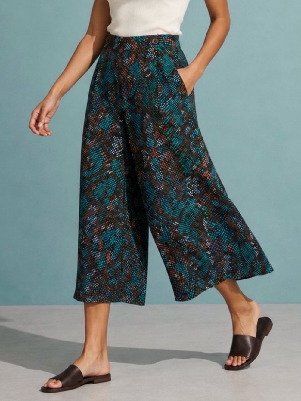 Anthropologie The Essential Wide-Leg Abstract Printed Cropped Culottes Pants 4